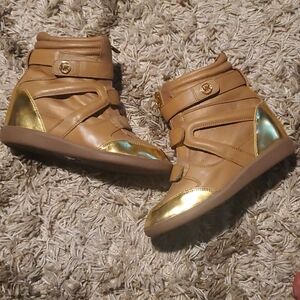 MICHAEL Michael Kors Gold and Tan Ankle Boots
